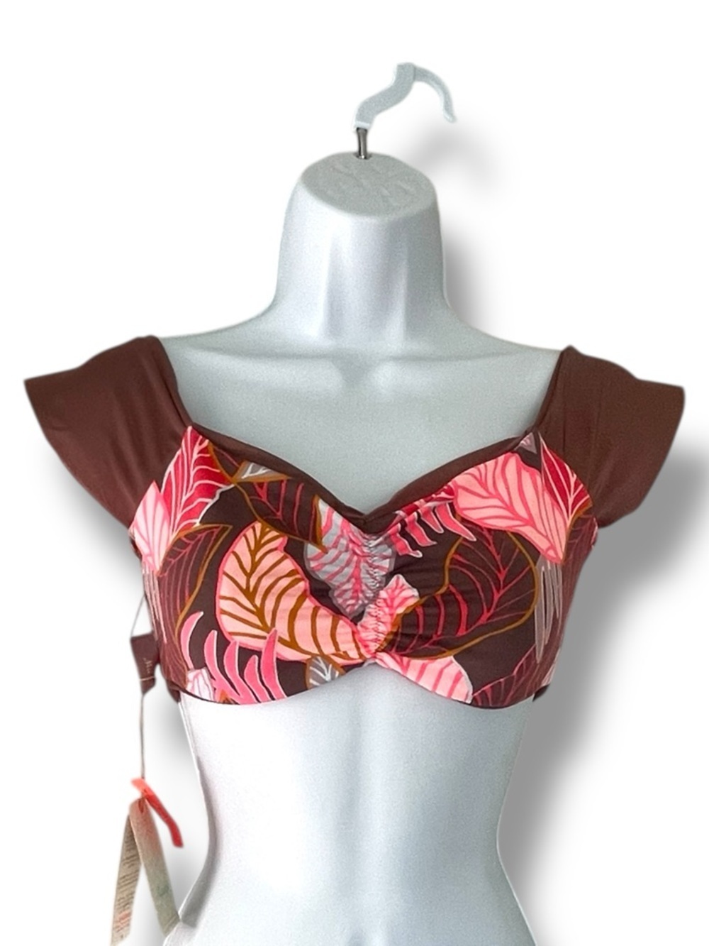 Maaji Reversible Bikini Top XL Tropical Leaf Off Shoulder Ruched NWT Swimsuit